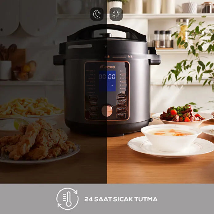 Karaca Cooker 2 in 1 Çok Amaçlı Basınçlı Pişirici Akıllı Elektrikli Düdüklü Tencere ve Airfryer Matte Black 6L