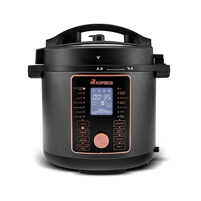 Karaca Cooker 2 in 1 Çok Amaçlı Basınçlı Pişirici Akıllı Elektrikli Düdüklü Tencere ve Airfryer Matte Black 6L