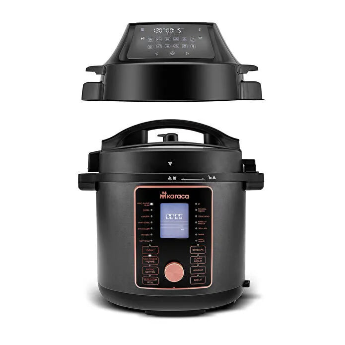 Karaca Cooker 2 in 1 Çok Amaçlı Basınçlı Pişirici Akıllı Elektrikli Düdüklü Tencere ve Airfryer Matte Black 6L