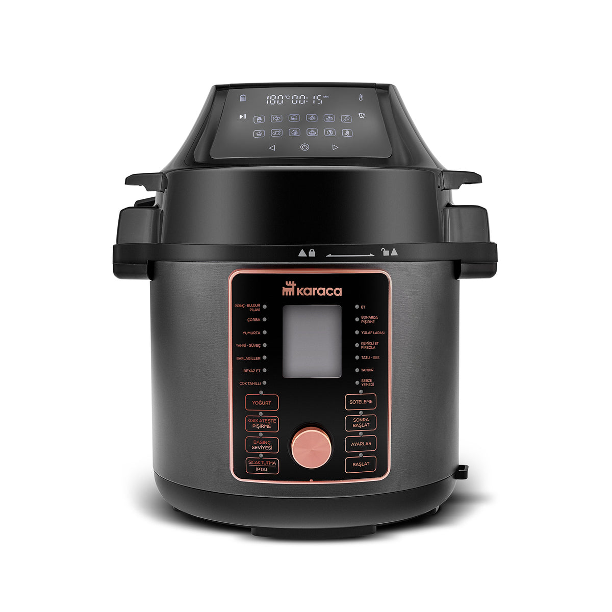 Karaca Cooker 2 in 1 Çok Amaçlı Basınçlı Pişirici Akıllı Elektrikli Düdüklü Tencere ve Airfryer Matte Black 6L