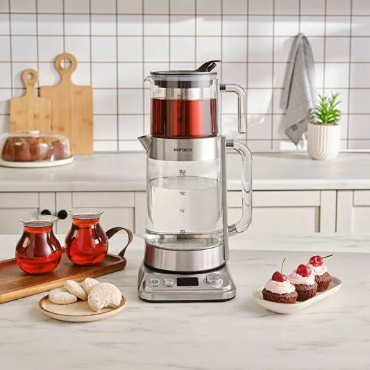 Karaca Refika'dan XL Glas – Elektrische Theepot – 2800 ml – Chrome – 2200W