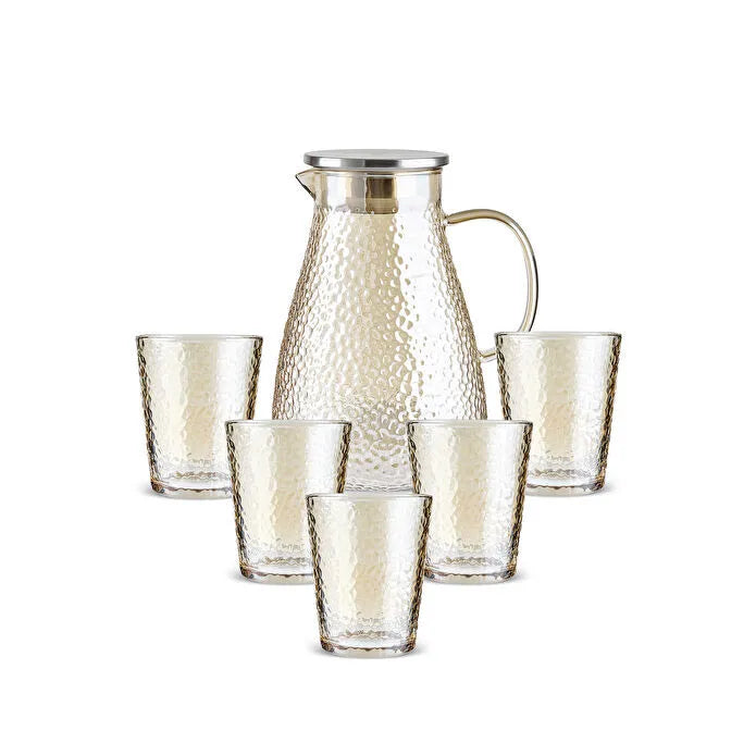 Karaca Luminous 7 Parça Cam Sürahi ve Bardak Seti Amber