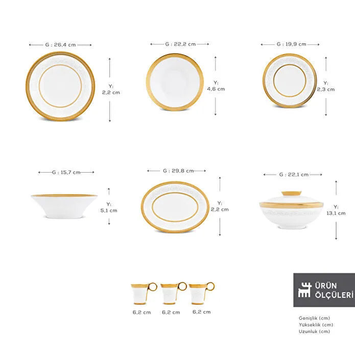 Karaca Royal Bone Charlotte 55-delig 12-persoons Dinerservies Goud