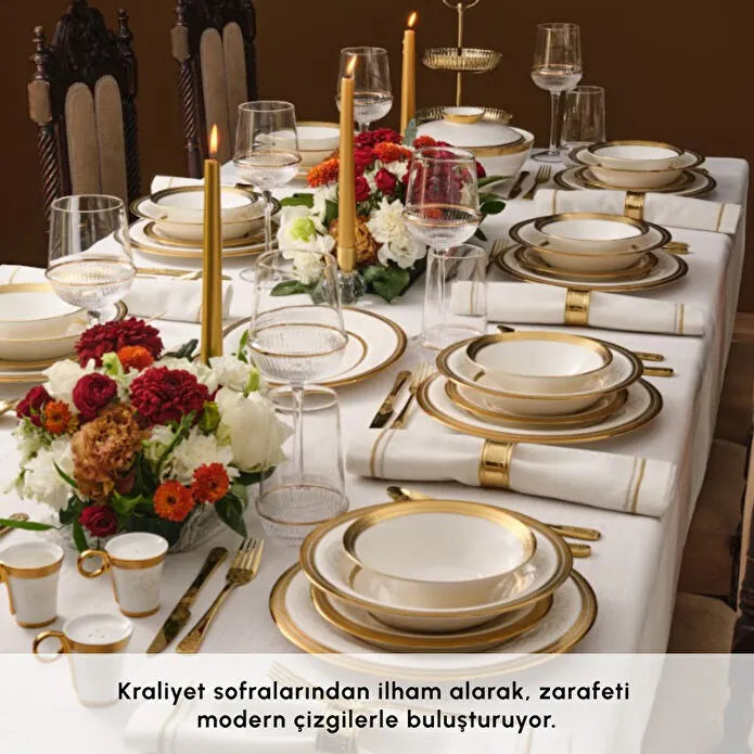 Karaca Royal Bone Charlotte 55-delig 12-persoons Dinerservies Goud