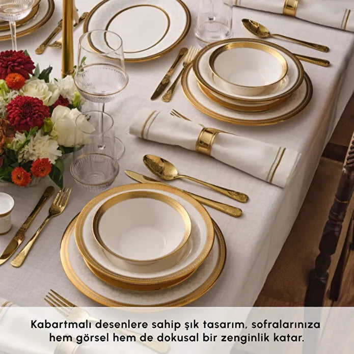 Karaca Royal Bone Charlotte 55-delig 12-persoons Dinerservies Goud