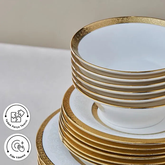 Karaca Royal Bone Charlotte 55-delig 12-persoons Dinerservies Goud