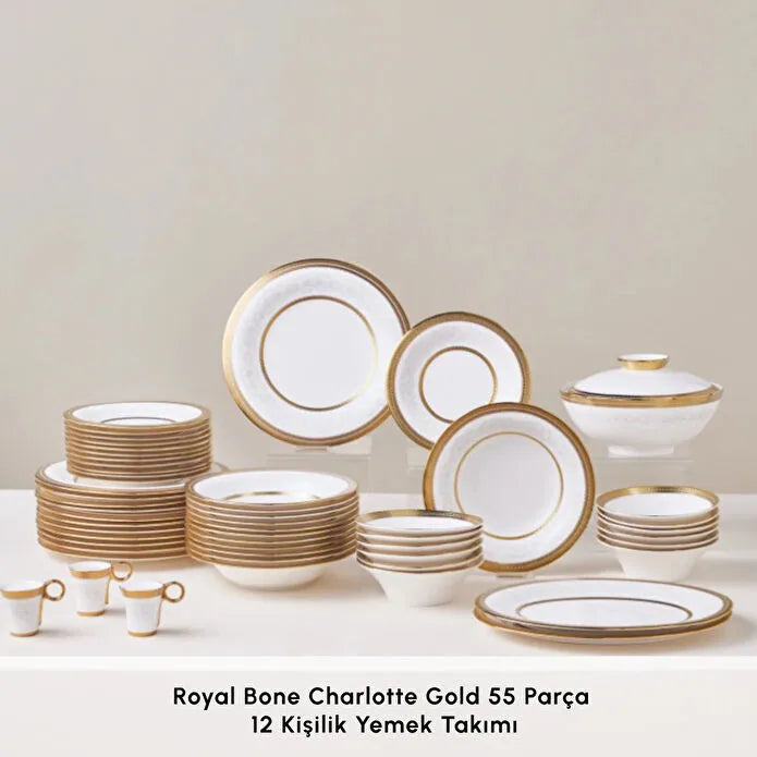 Karaca Royal Bone Charlotte 55-delig 12-persoons Dinerservies Goud