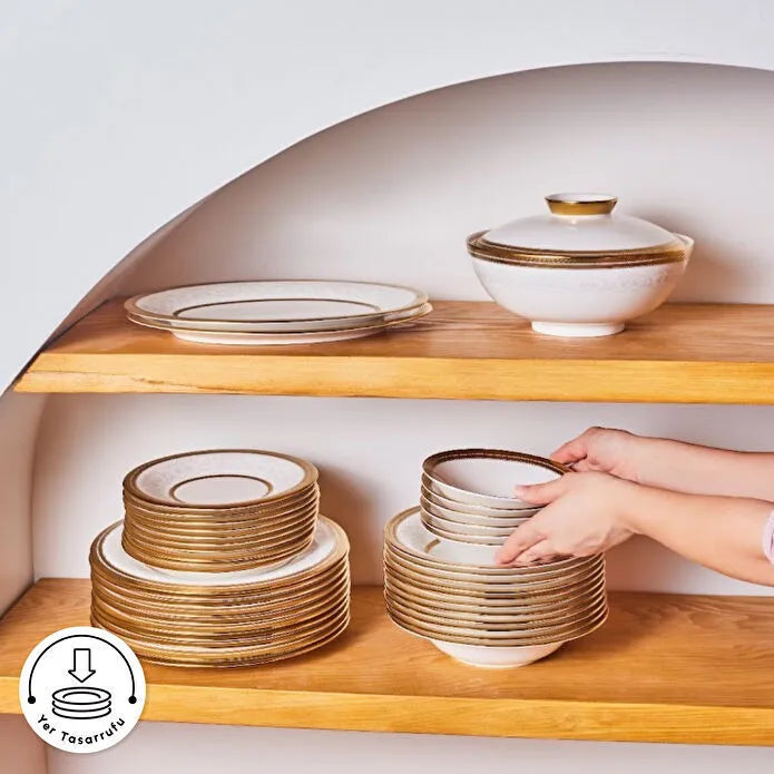 Karaca Royal Bone Charlotte 55-delig 12-persoons Dinerservies Goud