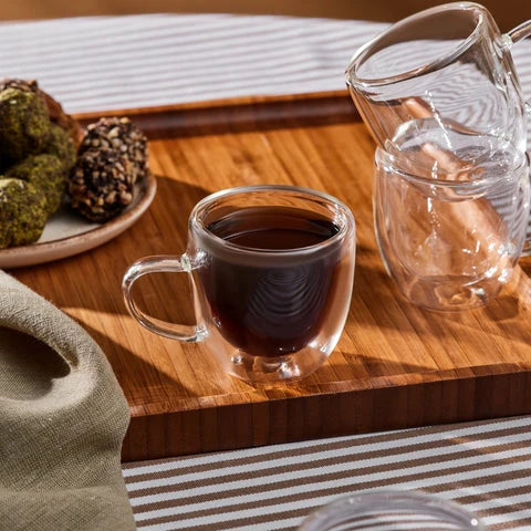 Karaca Olivier 6 kişilik 6 parçalı çift cidarlı espresso ve Türk kahve fincanı seti, 80 ml, şeffaf