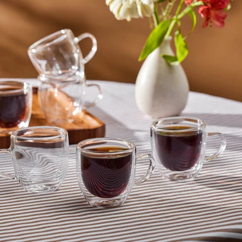 Karaca Olivier 6 kişilik 6 parçalı çift cidarlı espresso ve Türk kahve fincanı seti, 80 ml, şeffaf