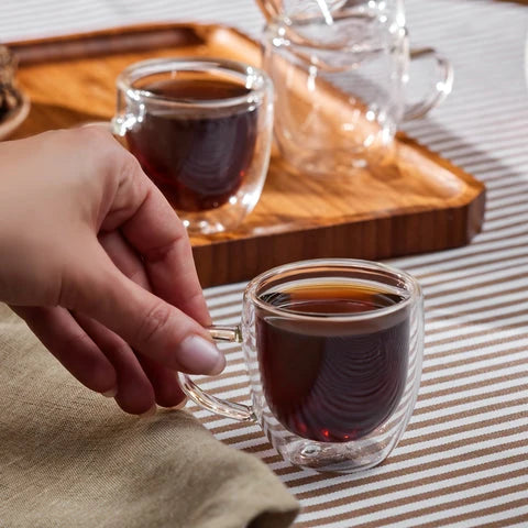 Karaca Olivier 6 kişilik 6 parçalı çift cidarlı espresso ve Türk kahve fincanı seti, 80 ml, şeffaf