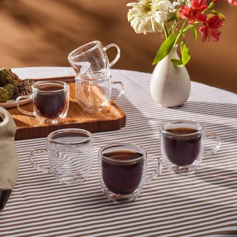 Karaca Olivier 6 kişilik 6 parçalı çift cidarlı espresso ve Türk kahve fincanı seti, 80 ml, şeffaf