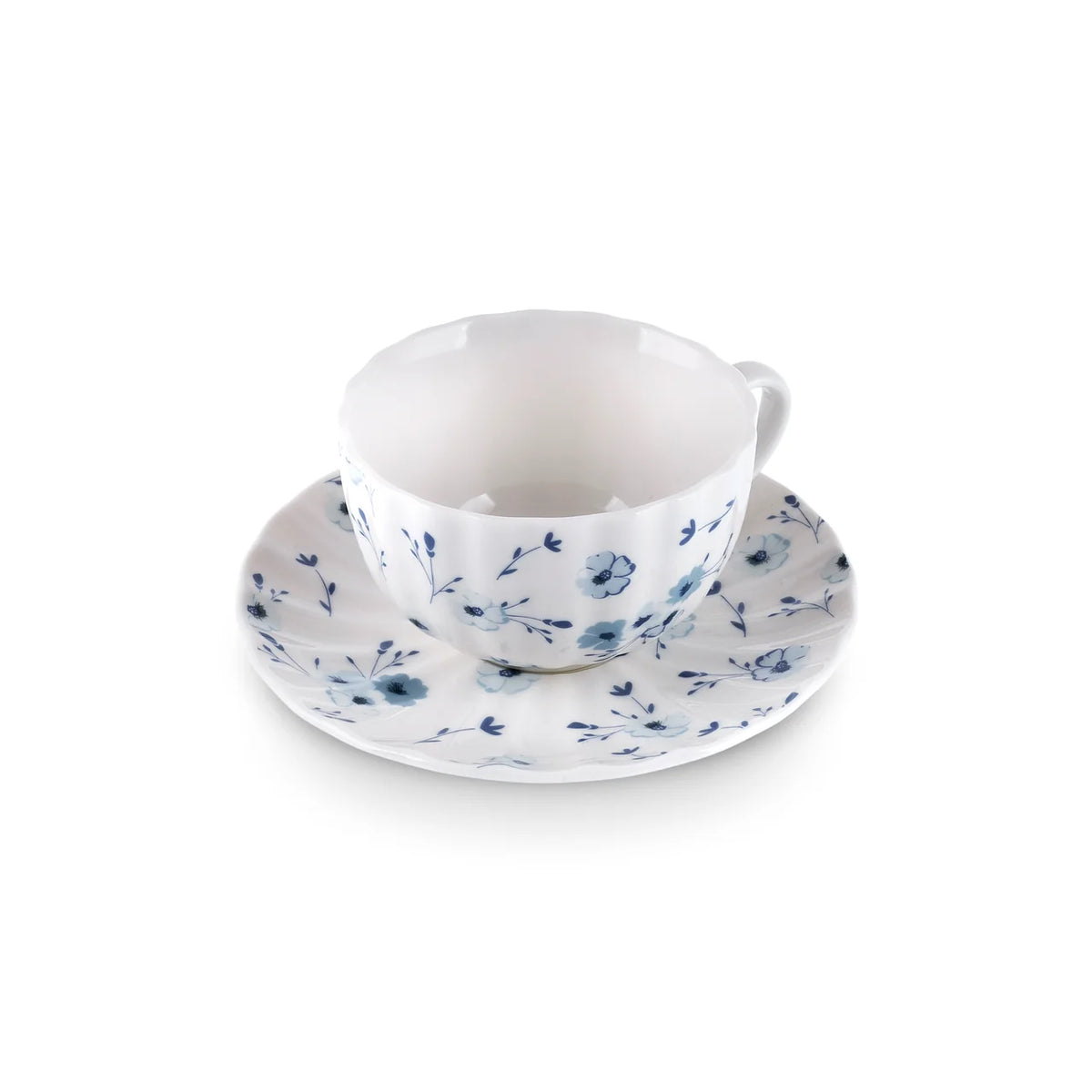 Karaca Blossom 6 Kişilik 12 Parça Bone China Çay Fincanı ve Tabak Seti, 220 ml, Mavi