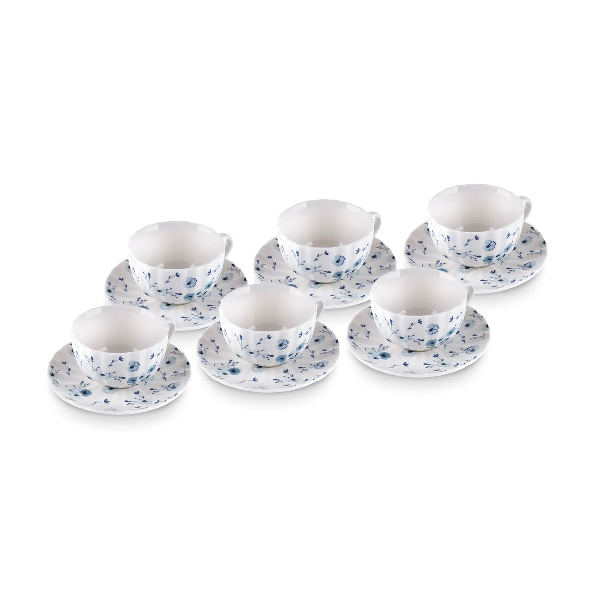 Karaca Blossom 6 Kişilik 12 Parça Bone China Çay Fincanı ve Tabak Seti, 220 ml, Mavi