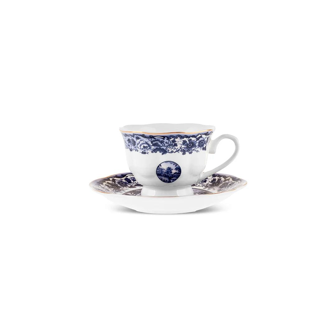 Karaca Old Town 6 Kişilik 12 Parça Bone China Espresso Türk Kahvesi Fincan Takımı, 80 ml, Mavi
