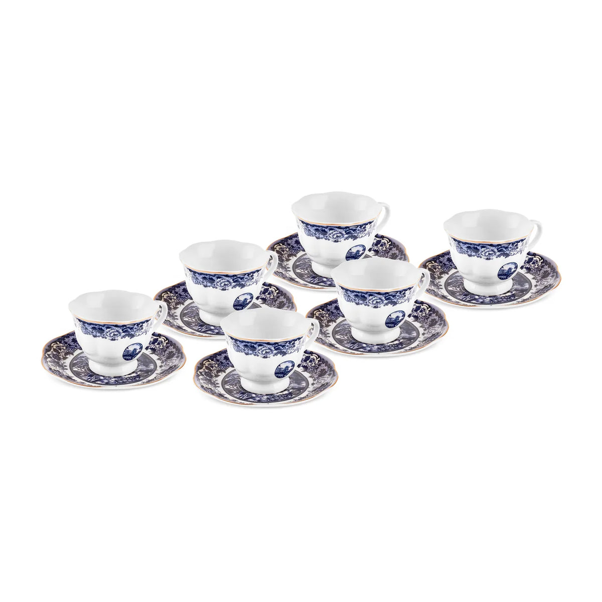 Karaca Old Town 6 Kişilik 12 Parça Bone China Espresso Türk Kahvesi Fincan Takımı, 80 ml, Mavi