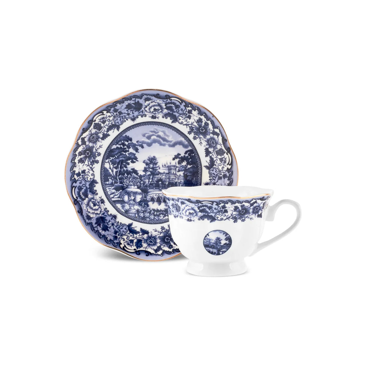 Karaca Old Town 6 Kişilik 12 Parça Bone China Espresso Türk Kahvesi Fincan Takımı, 80 ml, Mavi