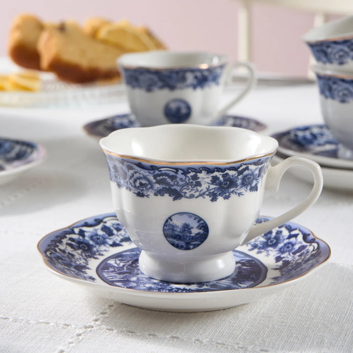 Karaca Old Town 6 Kişilik 12 Parça Bone China Espresso Türk Kahvesi Fincan Takımı, 80 ml, Mavi