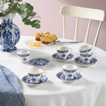 Karaca Old Town 6 Kişilik 12 Parça Bone China Espresso Türk Kahvesi Fincan Takımı, 80 ml, Mavi