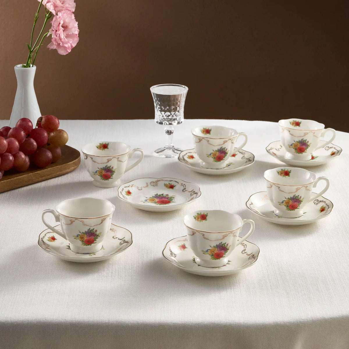 Karaca Antique 12 Parça Porselen Espresso, Türk Kahve Fincan Seti, 6 Kişilik, 80 ml