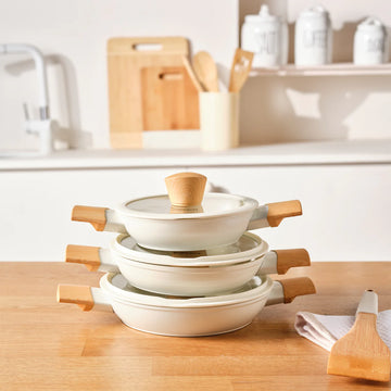 Karaca Swiss Crystal Almond 6 Parça Yapışmaz İndüksiyon Uyumlu Basık Tencere Seti, Krem