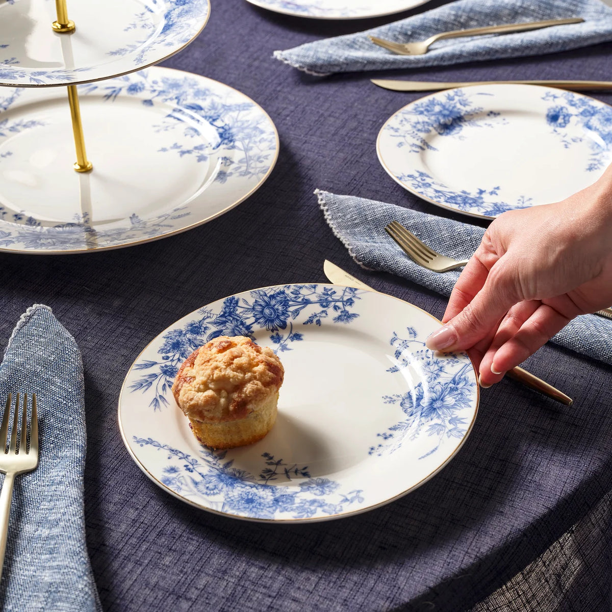 Karaca Delft 6 Kişilik 8 Parça Bone China Servis Seti, Mavi
