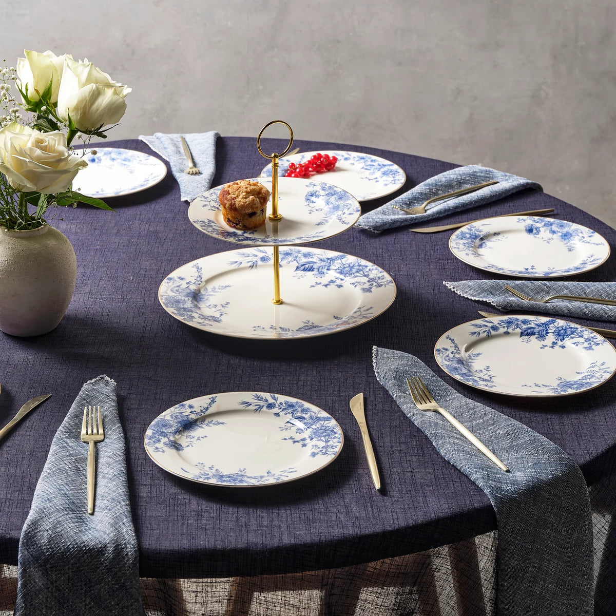 Karaca Delft 6 Kişilik 8 Parça Bone China Servis Seti, Mavi