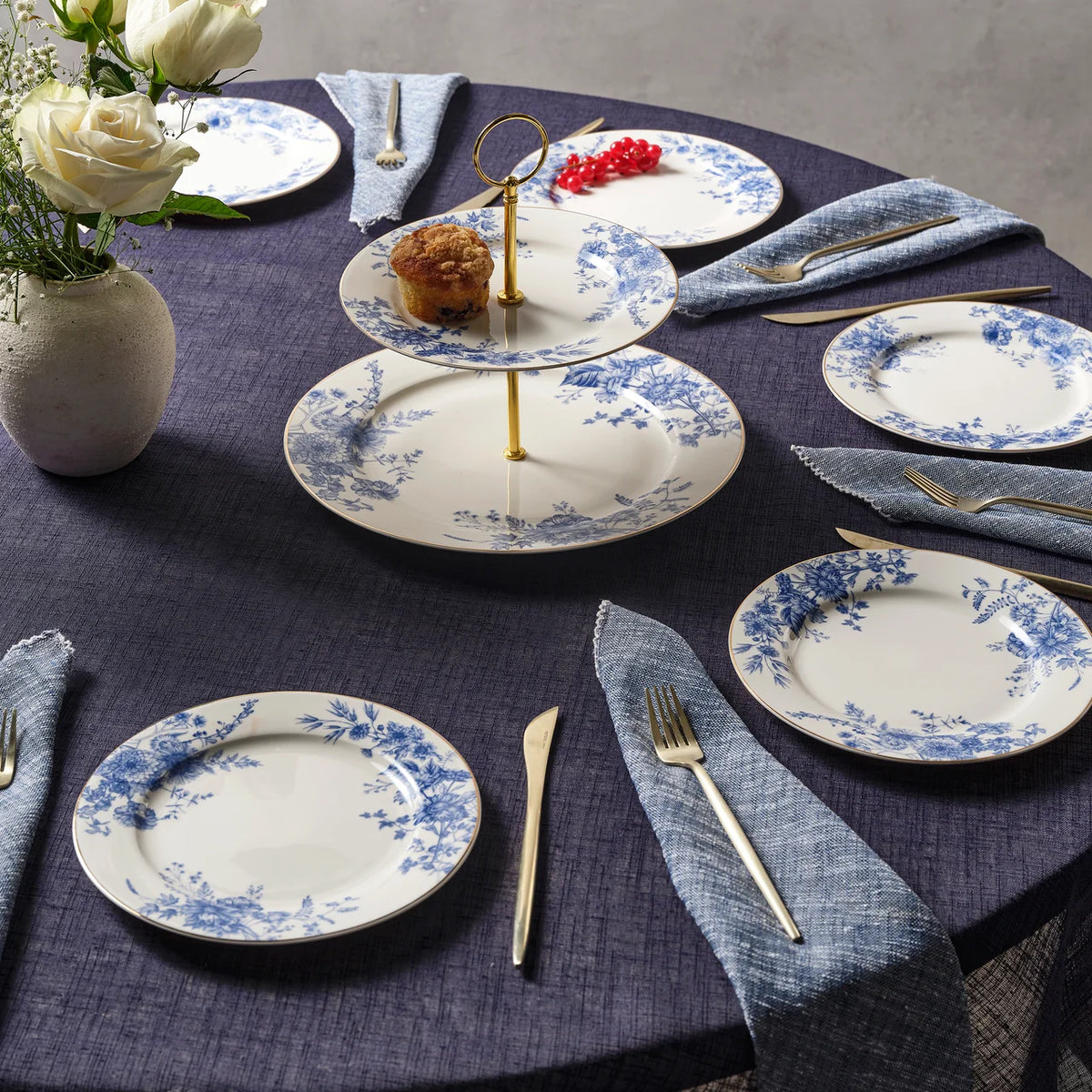 Karaca Delft 6 Kişilik 8 Parça Bone China Servis Seti, Mavi