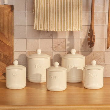 Karaca Ceraflavour-set van 5 porseleinen bewaarpotten, wit