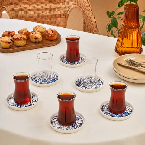 Karaca Portela 6 Kişilik 12 Parça Bone China Türk Çay Takımı, 170 ml, Çok Renkli