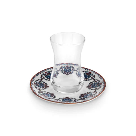 Karaca Nakkaş 6 Kişilik 12 Parça Bone China Çay Takımı, 130 ml, Kırmızı