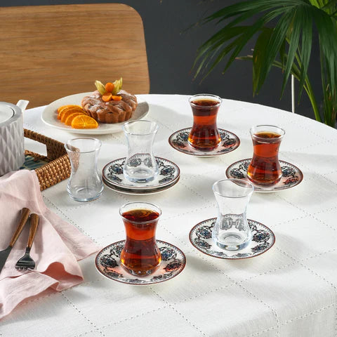 Karaca Nakkaş 6 Kişilik 12 Parça Bone China Çay Takımı, 130 ml, Kırmızı