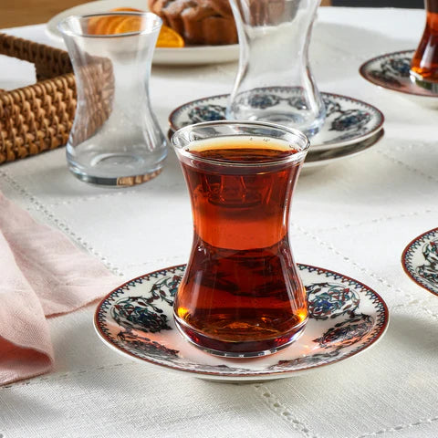 Karaca Nakkaş 6 Kişilik 12 Parça Bone China Çay Takımı, 130 ml, Kırmızı
