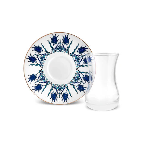 Karaca İznik 6 Kişilik 12 Parça Bone China Türk Çay Seti, 130 ml, Mavi
