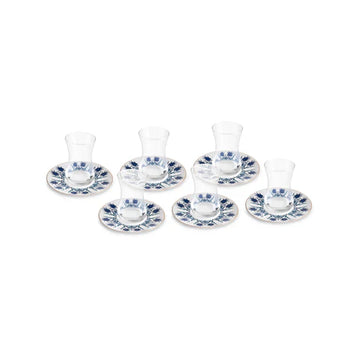 Karaca İznik 6 Kişilik 12 Parça Bone China Türk Çay Seti, 130 ml, Mavi