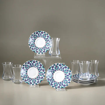 Karaca Edirne 6 Kişilik 12 Parça Bone China Türk Çay Takımı, 130 ml, Çok Renkli