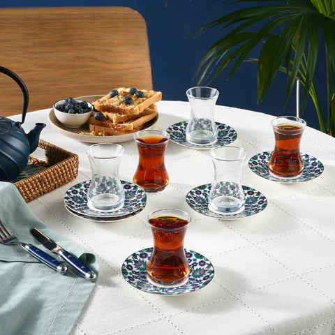 Karaca Edirne 6 Kişilik 12 Parça Bone China Türk Çay Takımı, 130 ml, Çok Renkli