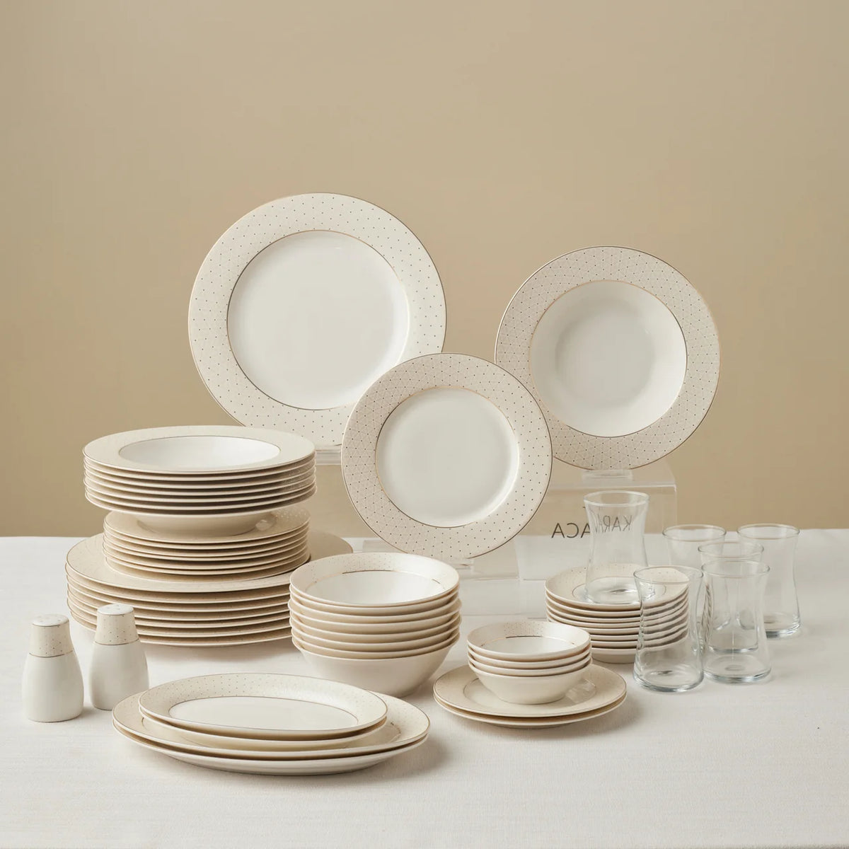 Karaca Elegance Bone Alessa 60 Parça 8 Kişilik Yemek Takımı ve Kahvaltı Seti
