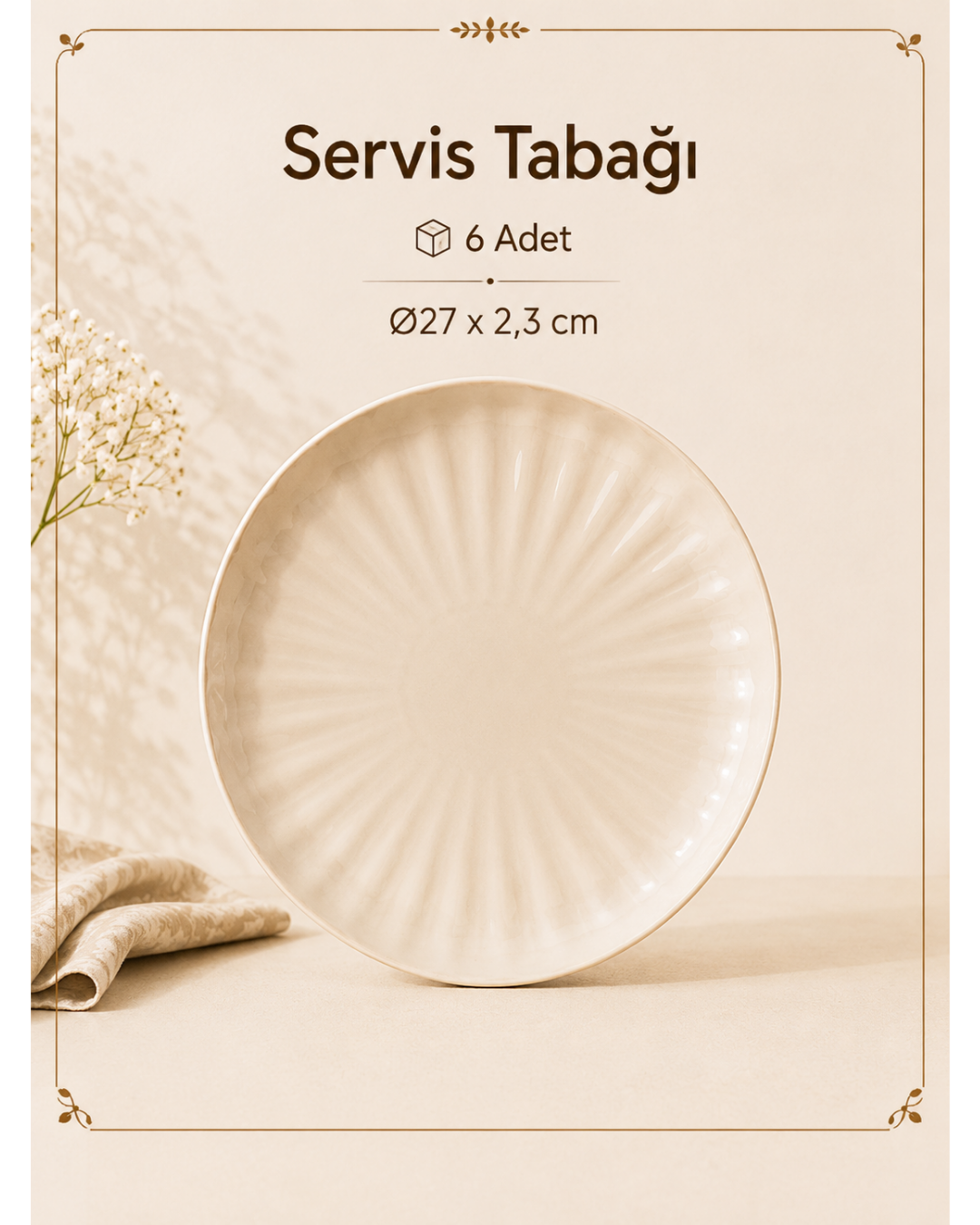 Bricard Remy 27-teiliges Porzellan-Geschirrset | Weiß – Taupe | Für 6 Personen