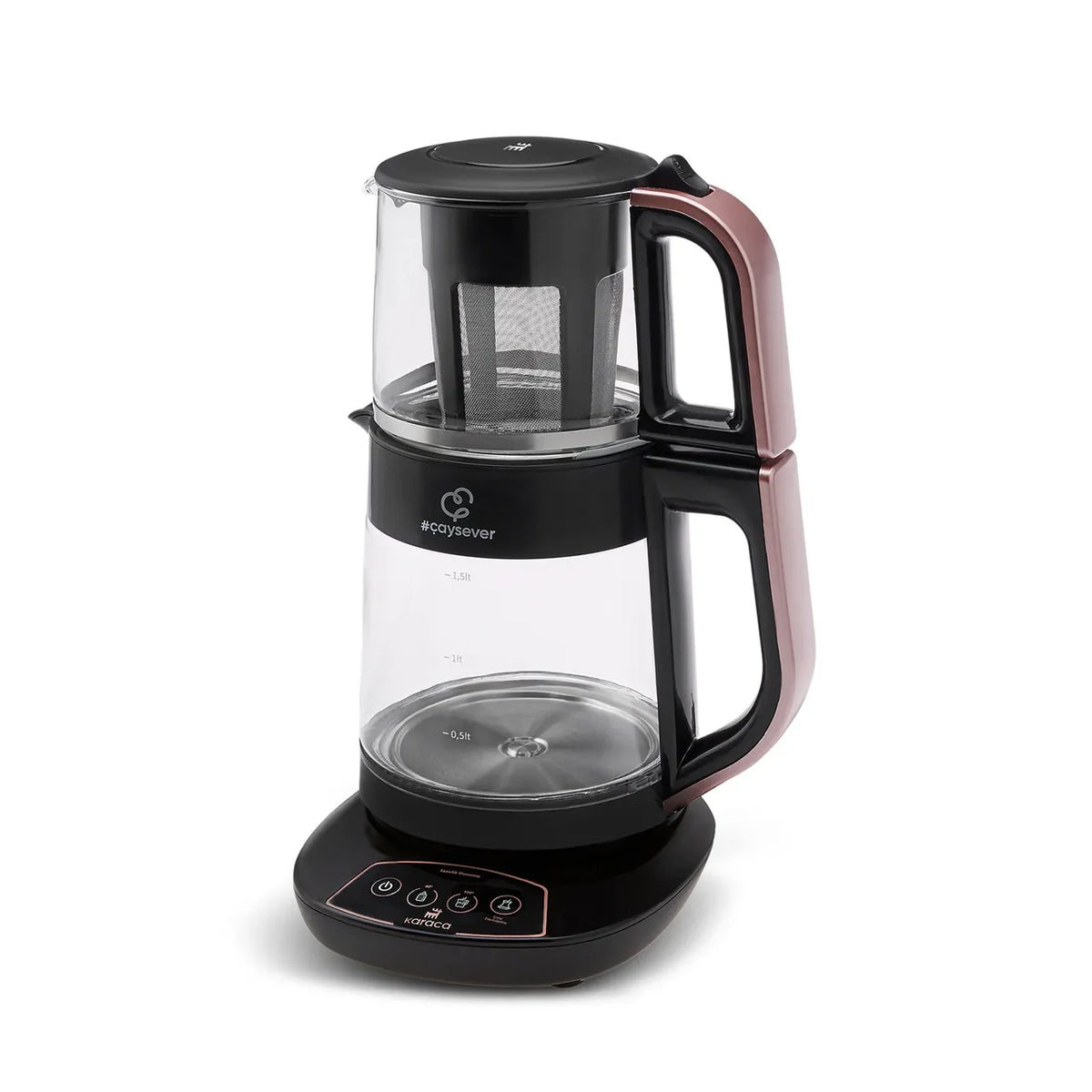 Karaca Çaysever 3 in 1 Konuşan Cam Çay Makinesi Su Isıtıcı ve Mama Suyu Hazırlama 1700W, Rosegold