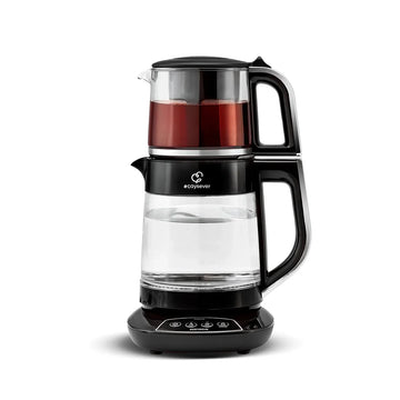 Karaca Çaysever 3-in-1 pratende glazen theezetapparaat, waterkoker en babyvoedingbereider, 1700 W, chroom