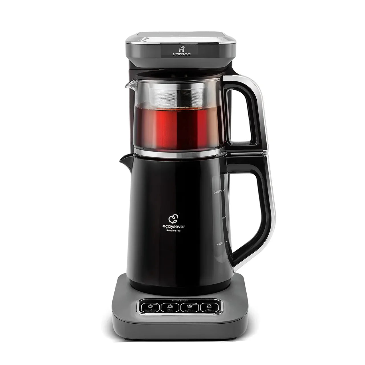Karaca Çaysever Robotea Pro 4-in-1 sprekende automatische theezetapparaat en filterkoffiezetapparaat, grijs