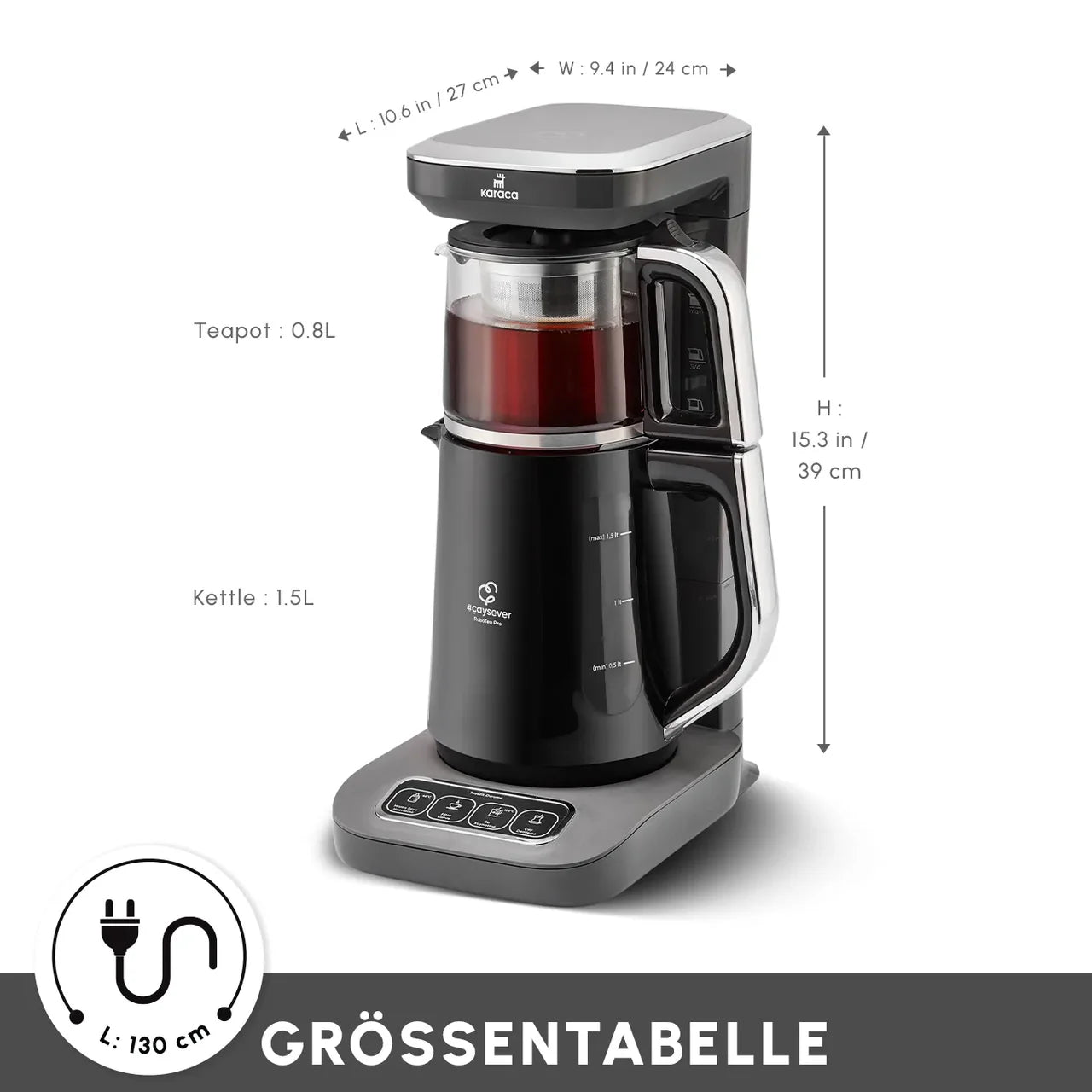 Karaca Çaysever Robotea Pro 4-in-1 sprekende automatische theezetapparaat en filterkoffiezetapparaat, grijs