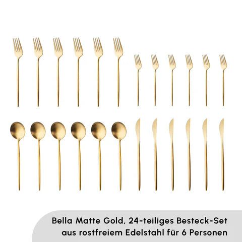 Karaca Bella V2 6 Kişilik 24 Parça Çatal Kaşık Bıçak Seti – Matte Gold