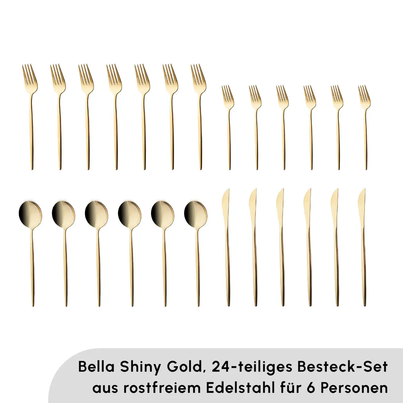 Karaca Bella Shiny Gold 6-Person Cutlery Set, 24 Pieces