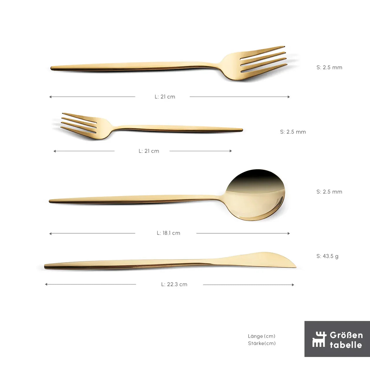 Karaca Bella Shiny Gold 6-Person Cutlery Set, 24 Pieces