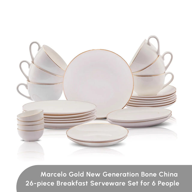 Karaca Elegance Bone Marcelo 26-teiliges Frühstücksset für 6 Personen in Gold