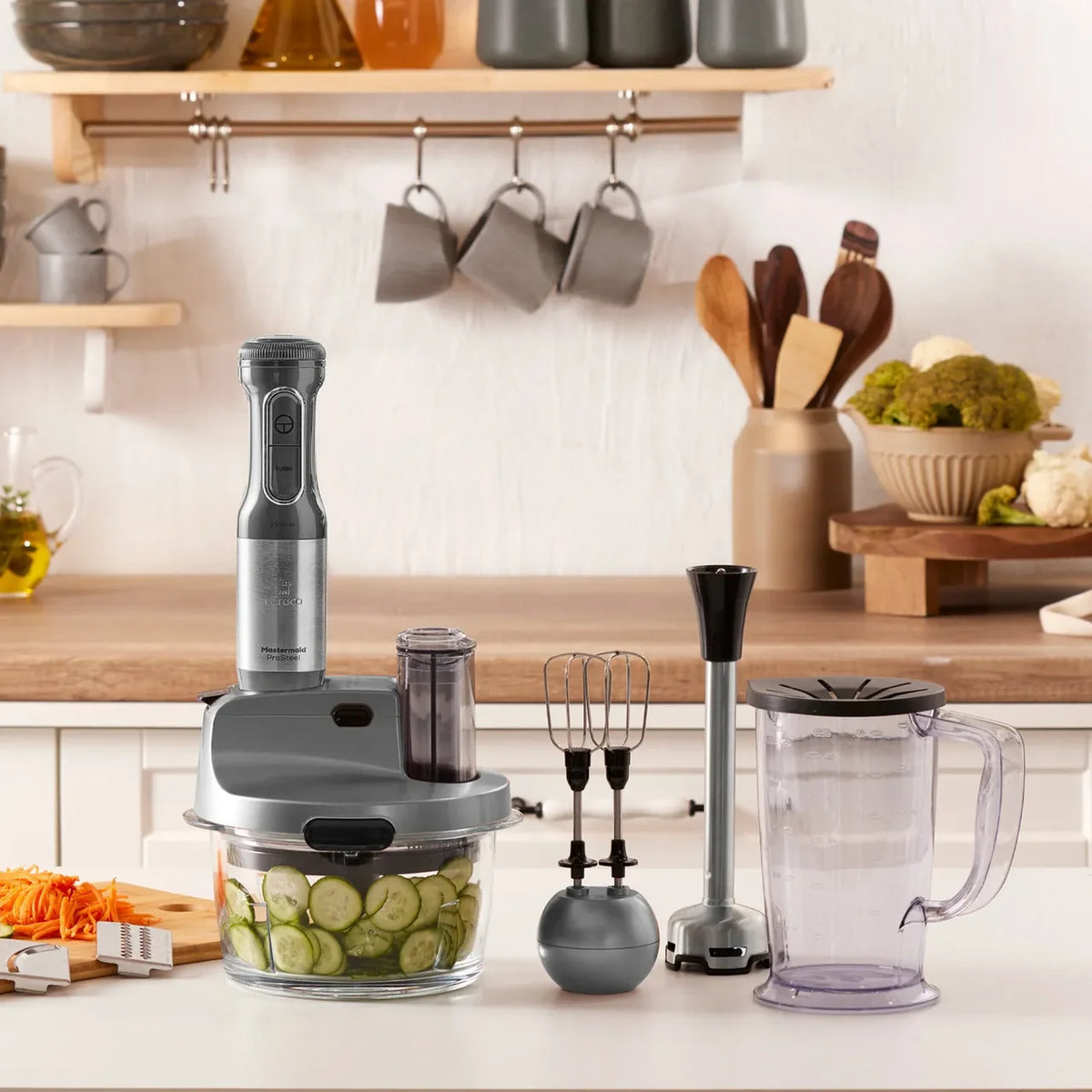 Karaca Mastermaid Prosteel Cam Mutfak Robotu, Uzun Blender, 2500 W, Galaxy Grey
