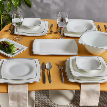 Karaca Fine Pearl Nakkas 12 Kişilik Kare Yemek Takımı, 58 Parça