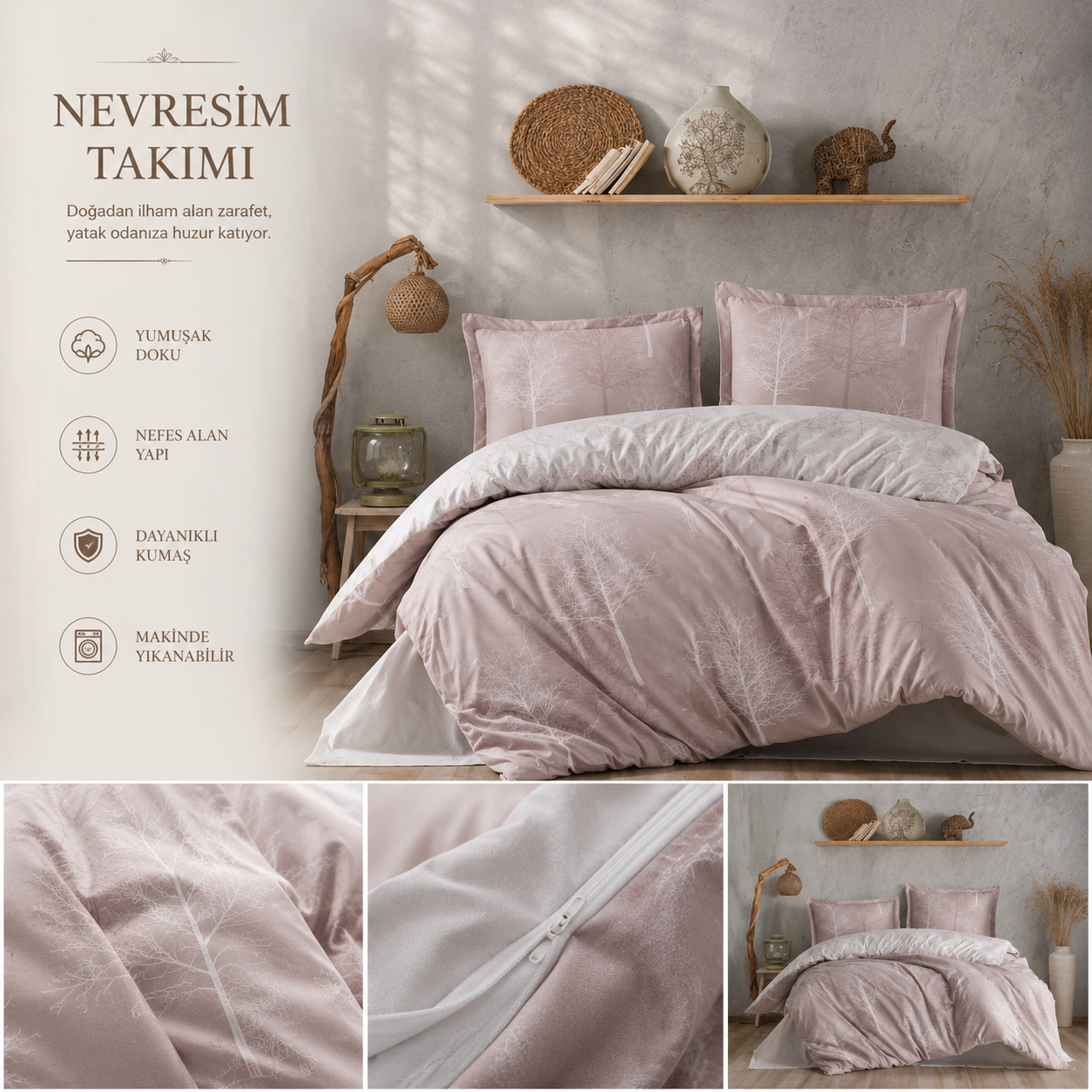 Parure de lit Lavella Elya Ranforce 200 x 220 cm, 4 pièces – Rose